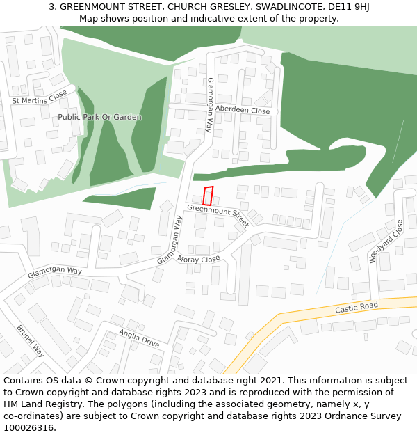 3, GREENMOUNT STREET, CHURCH GRESLEY, SWADLINCOTE, DE11 9HJ: Location map and indicative extent of plot