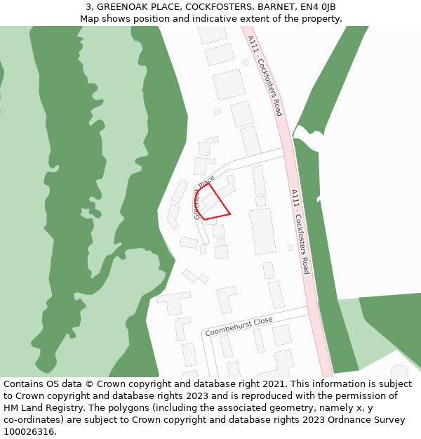 3, GREENOAK PLACE, COCKFOSTERS, BARNET, EN4 0JB: Location map and indicative extent of plot