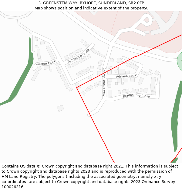 3, GREENSTEM WAY, RYHOPE, SUNDERLAND, SR2 0FP: Location map and indicative extent of plot