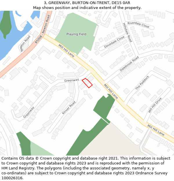 3, GREENWAY, BURTON-ON-TRENT, DE15 0AR: Location map and indicative extent of plot