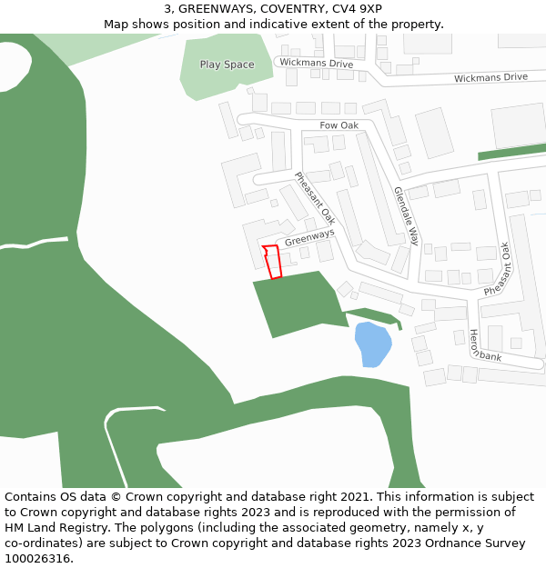 3, GREENWAYS, COVENTRY, CV4 9XP: Location map and indicative extent of plot