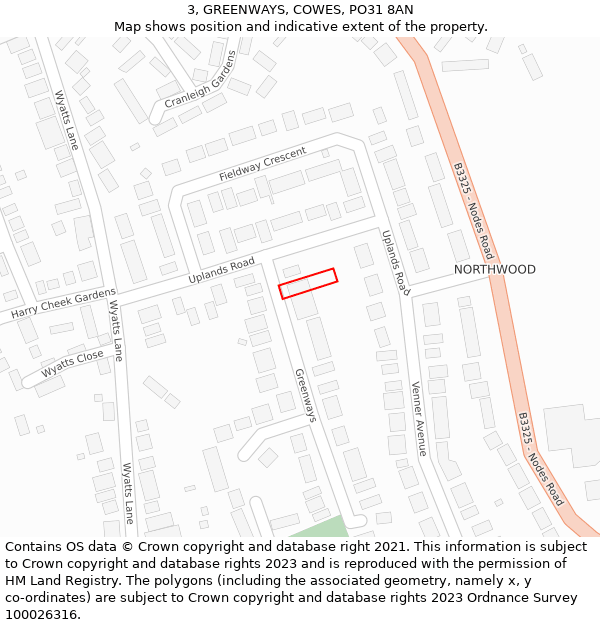 3, GREENWAYS, COWES, PO31 8AN: Location map and indicative extent of plot