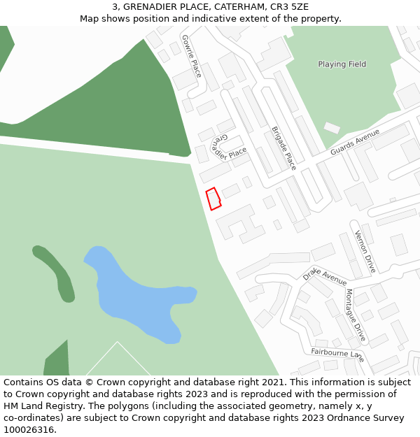 3, GRENADIER PLACE, CATERHAM, CR3 5ZE: Location map and indicative extent of plot