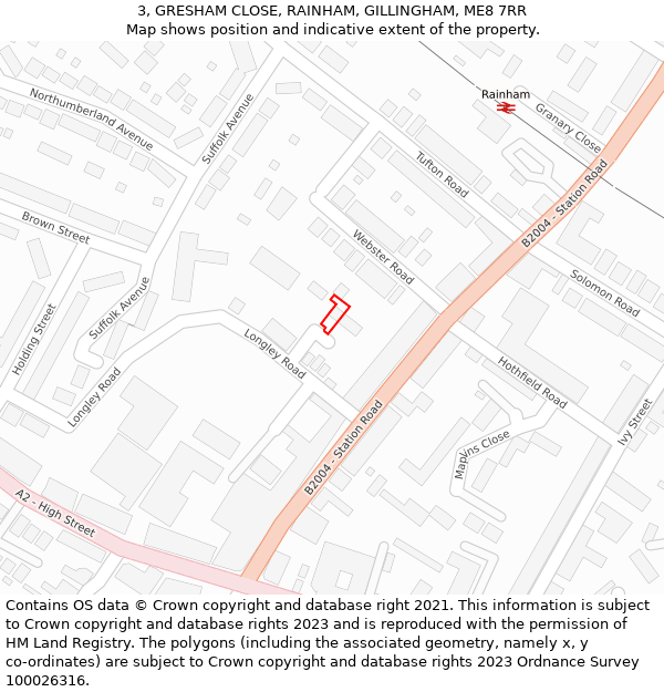 3, GRESHAM CLOSE, RAINHAM, GILLINGHAM, ME8 7RR: Location map and indicative extent of plot