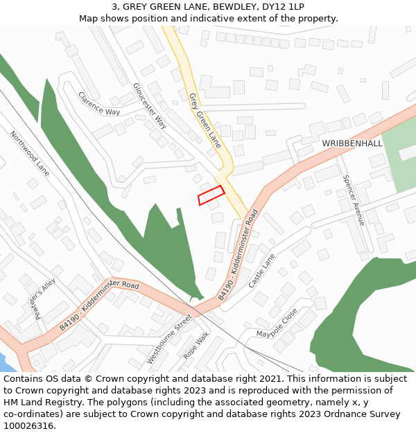 3, GREY GREEN LANE, BEWDLEY, DY12 1LP: Location map and indicative extent of plot