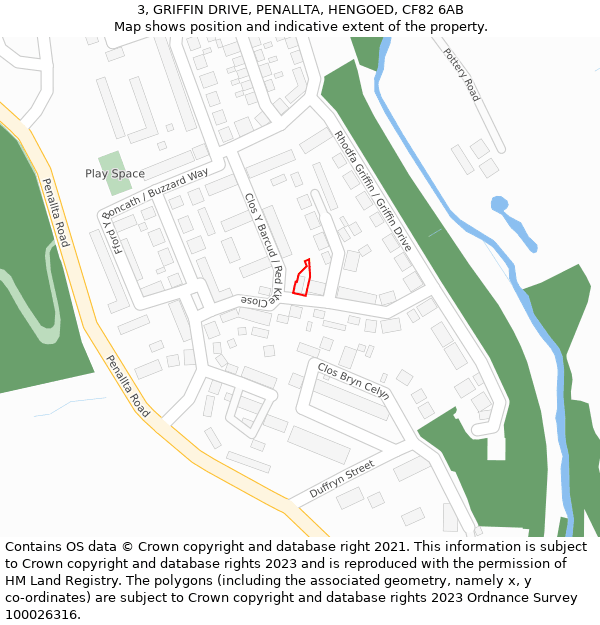 3, GRIFFIN DRIVE, PENALLTA, HENGOED, CF82 6AB: Location map and indicative extent of plot
