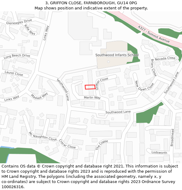 3, GRIFFON CLOSE, FARNBOROUGH, GU14 0PG: Location map and indicative extent of plot