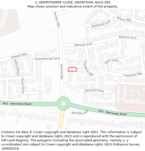 3, GRIMSTHORPE CLOSE, GRANTHAM, NG31 8SS: Location map and indicative extent of plot