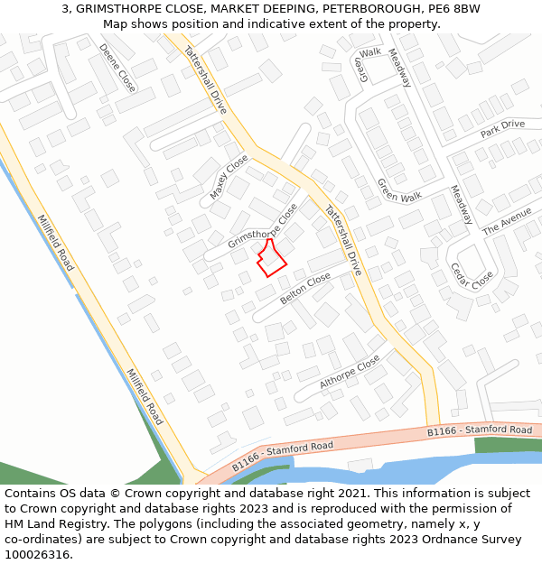 3, GRIMSTHORPE CLOSE, MARKET DEEPING, PETERBOROUGH, PE6 8BW: Location map and indicative extent of plot