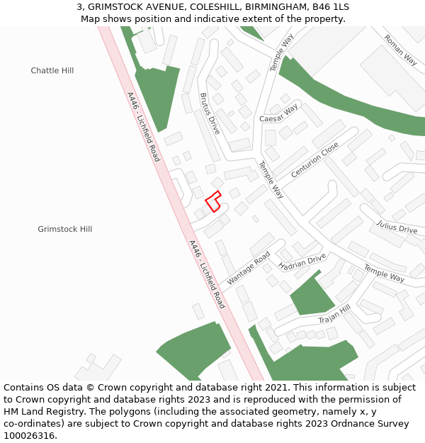 3, GRIMSTOCK AVENUE, COLESHILL, BIRMINGHAM, B46 1LS: Location map and indicative extent of plot