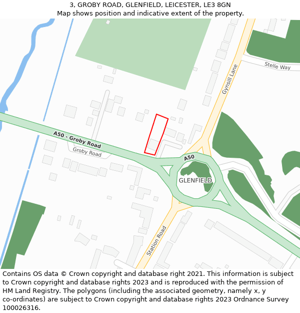 3, GROBY ROAD, GLENFIELD, LEICESTER, LE3 8GN: Location map and indicative extent of plot