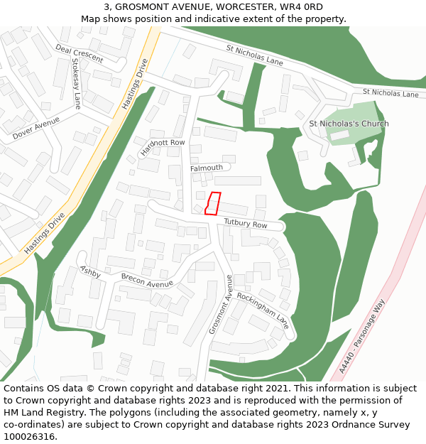 3, GROSMONT AVENUE, WORCESTER, WR4 0RD: Location map and indicative extent of plot