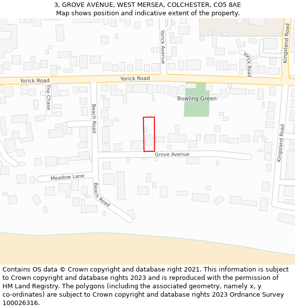 3, GROVE AVENUE, WEST MERSEA, COLCHESTER, CO5 8AE: Location map and indicative extent of plot