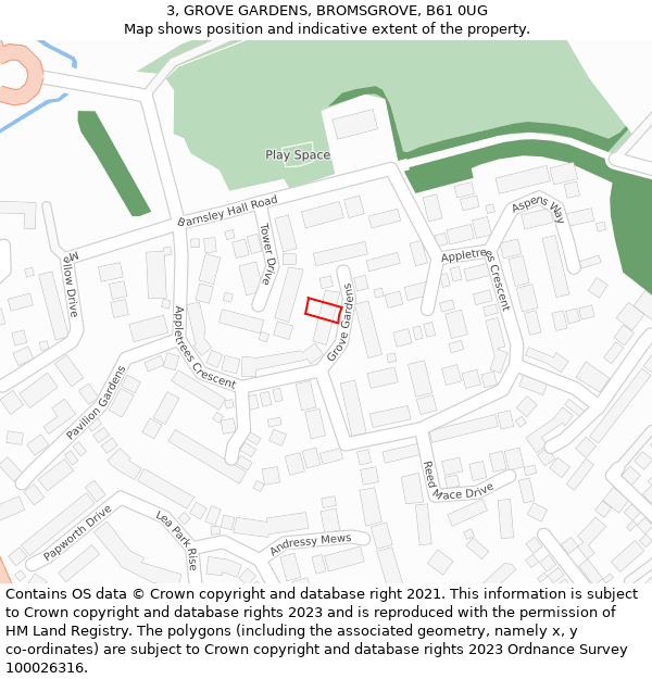 3, GROVE GARDENS, BROMSGROVE, B61 0UG: Location map and indicative extent of plot
