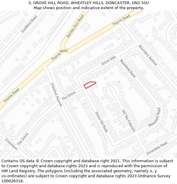 3, GROVE HILL ROAD, WHEATLEY HILLS, DONCASTER, DN2 5SU: Location map and indicative extent of plot