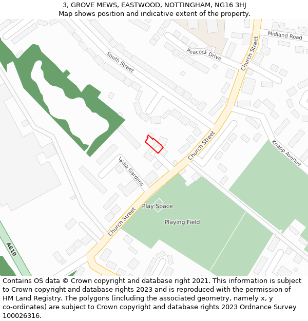 3, GROVE MEWS, EASTWOOD, NOTTINGHAM, NG16 3HJ: Location map and indicative extent of plot