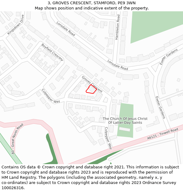 3, GROVES CRESCENT, STAMFORD, PE9 3WN: Location map and indicative extent of plot