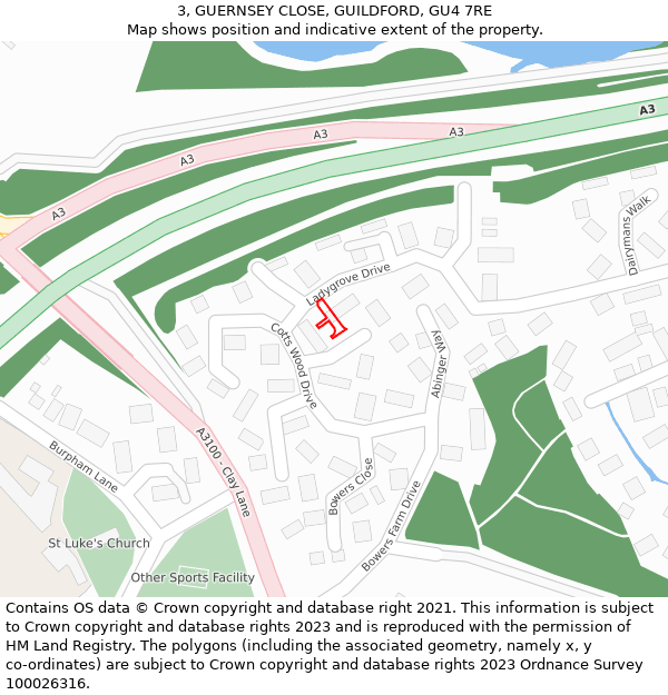 3, GUERNSEY CLOSE, GUILDFORD, GU4 7RE: Location map and indicative extent of plot