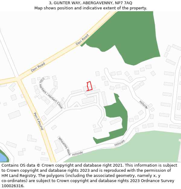 3, GUNTER WAY, ABERGAVENNY, NP7 7AQ: Location map and indicative extent of plot
