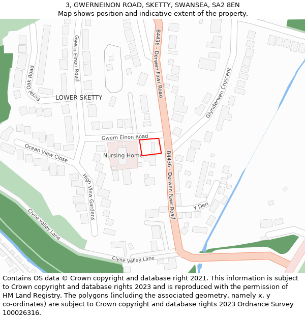 3, GWERNEINON ROAD, SKETTY, SWANSEA, SA2 8EN: Location map and indicative extent of plot