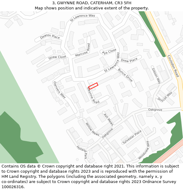 3, GWYNNE ROAD, CATERHAM, CR3 5FH: Location map and indicative extent of plot