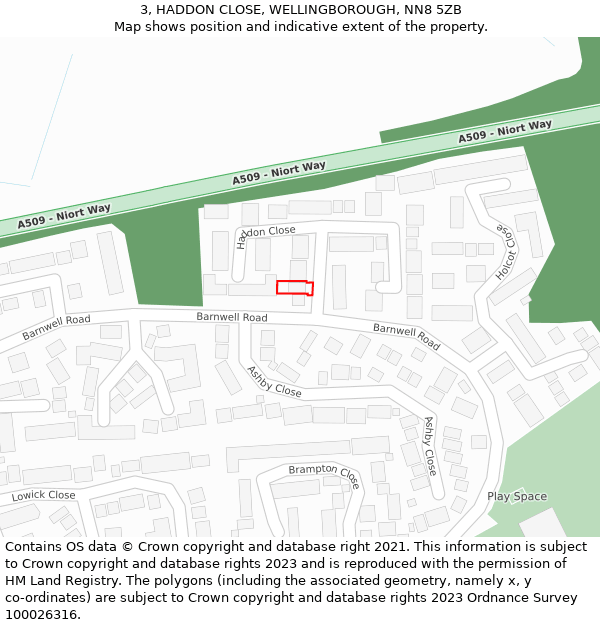 3, HADDON CLOSE, WELLINGBOROUGH, NN8 5ZB: Location map and indicative extent of plot