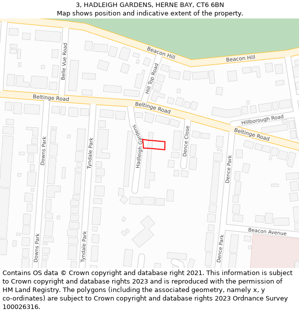 3, HADLEIGH GARDENS, HERNE BAY, CT6 6BN: Location map and indicative extent of plot