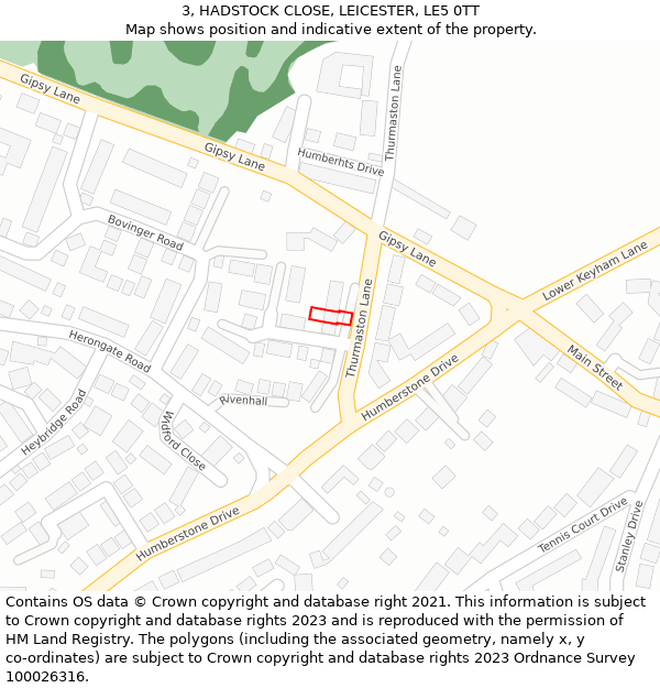 3, HADSTOCK CLOSE, LEICESTER, LE5 0TT: Location map and indicative extent of plot