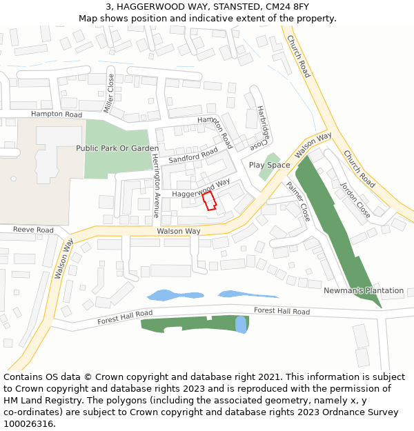 3, HAGGERWOOD WAY, STANSTED, CM24 8FY: Location map and indicative extent of plot