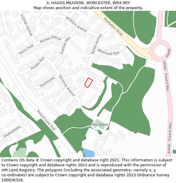 3, HAGGS MEADOW, WORCESTER, WR4 0RY: Location map and indicative extent of plot