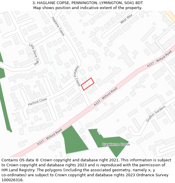 3, HAGLANE COPSE, PENNINGTON, LYMINGTON, SO41 8DT: Location map and indicative extent of plot