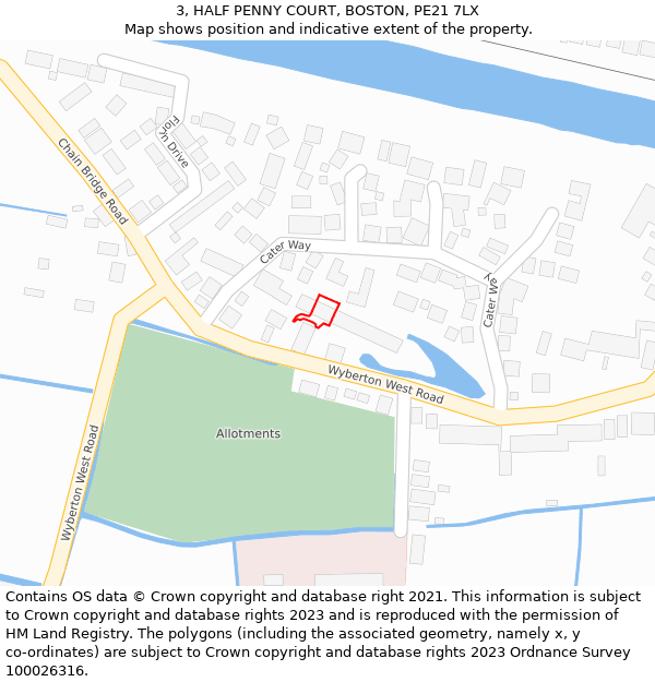 3, HALF PENNY COURT, BOSTON, PE21 7LX: Location map and indicative extent of plot