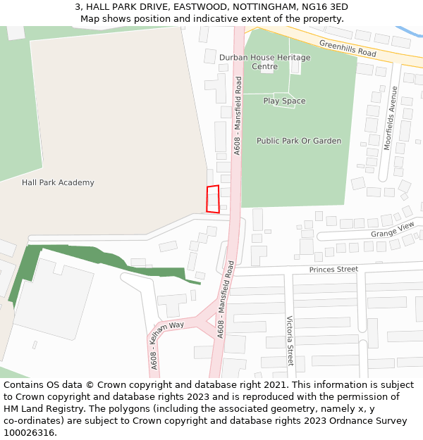 3, HALL PARK DRIVE, EASTWOOD, NOTTINGHAM, NG16 3ED: Location map and indicative extent of plot
