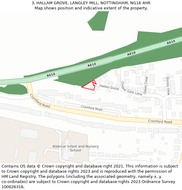 3, HALLAM GROVE, LANGLEY MILL, NOTTINGHAM, NG16 4HR: Location map and indicative extent of plot
