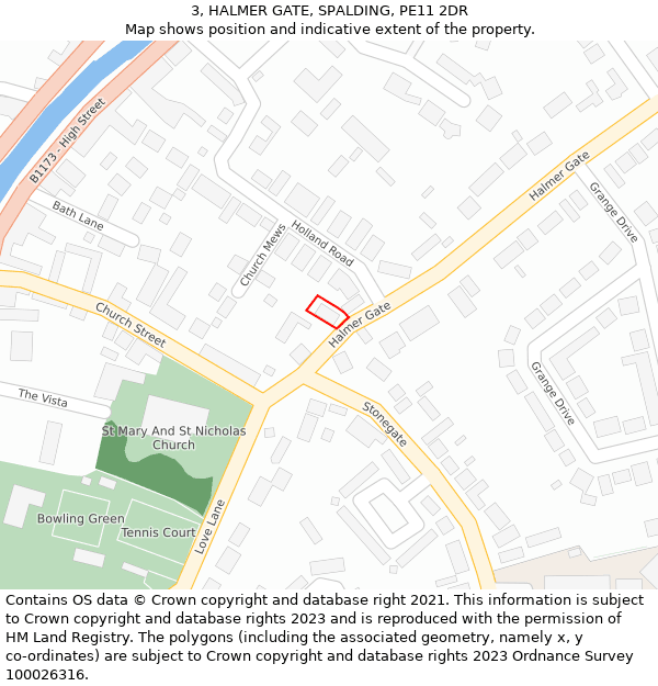 3, HALMER GATE, SPALDING, PE11 2DR: Location map and indicative extent of plot