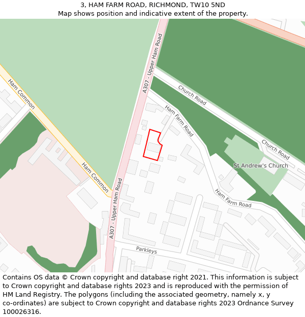 3, HAM FARM ROAD, RICHMOND, TW10 5ND: Location map and indicative extent of plot