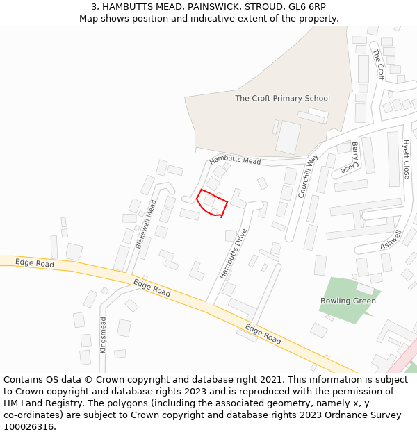 3, HAMBUTTS MEAD, PAINSWICK, STROUD, GL6 6RP: Location map and indicative extent of plot