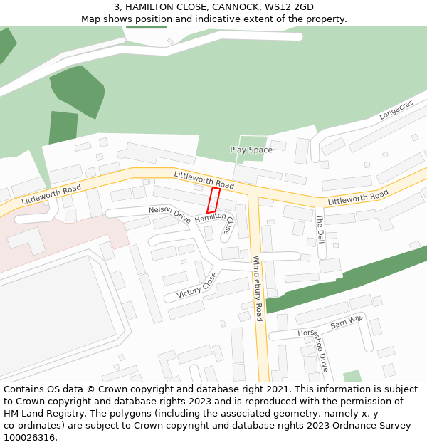 3, HAMILTON CLOSE, CANNOCK, WS12 2GD: Location map and indicative extent of plot