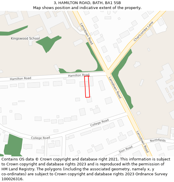 3, HAMILTON ROAD, BATH, BA1 5SB: Location map and indicative extent of plot