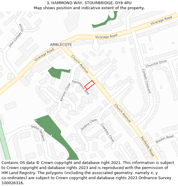 3, HAMMOND WAY, STOURBRIDGE, DY8 4PU: Location map and indicative extent of plot