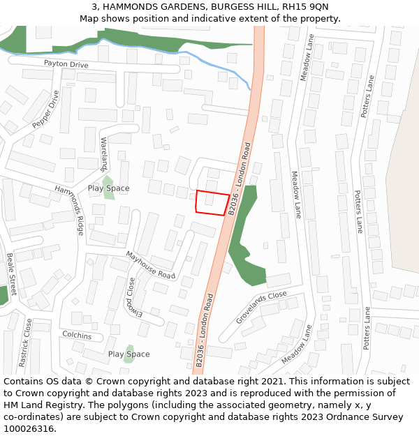 3, HAMMONDS GARDENS, BURGESS HILL, RH15 9QN: Location map and indicative extent of plot