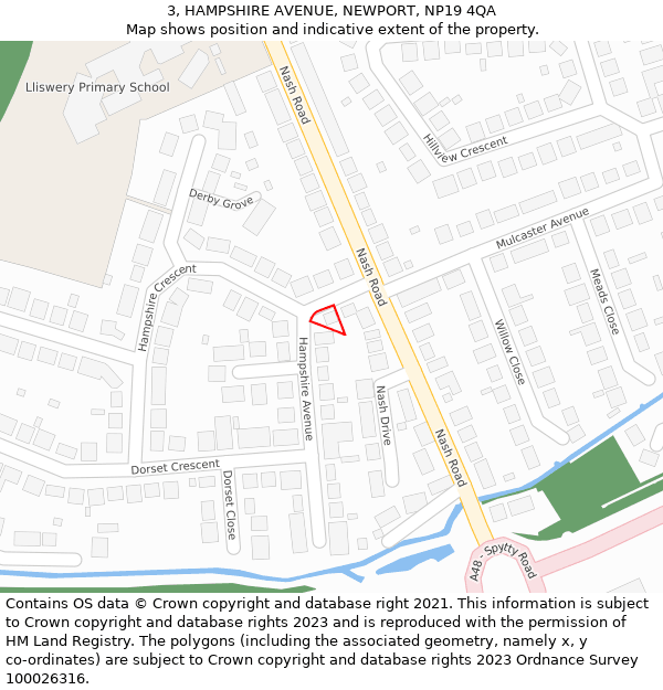 3, HAMPSHIRE AVENUE, NEWPORT, NP19 4QA: Location map and indicative extent of plot
