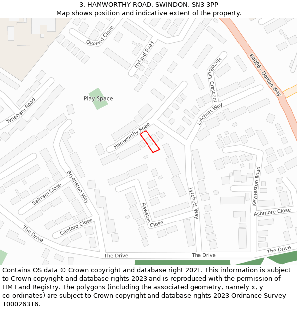 3, HAMWORTHY ROAD, SWINDON, SN3 3PP: Location map and indicative extent of plot