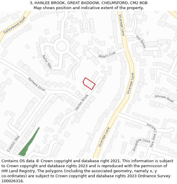 3, HANLEE BROOK, GREAT BADDOW, CHELMSFORD, CM2 8GB: Location map and indicative extent of plot