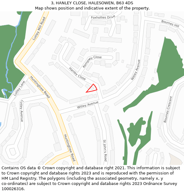 3, HANLEY CLOSE, HALESOWEN, B63 4DS: Location map and indicative extent of plot