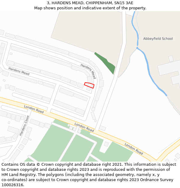 3, HARDENS MEAD, CHIPPENHAM, SN15 3AE: Location map and indicative extent of plot