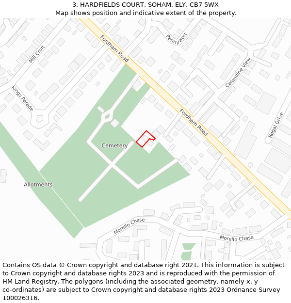 3, HARDFIELDS COURT, SOHAM, ELY, CB7 5WX: Location map and indicative extent of plot