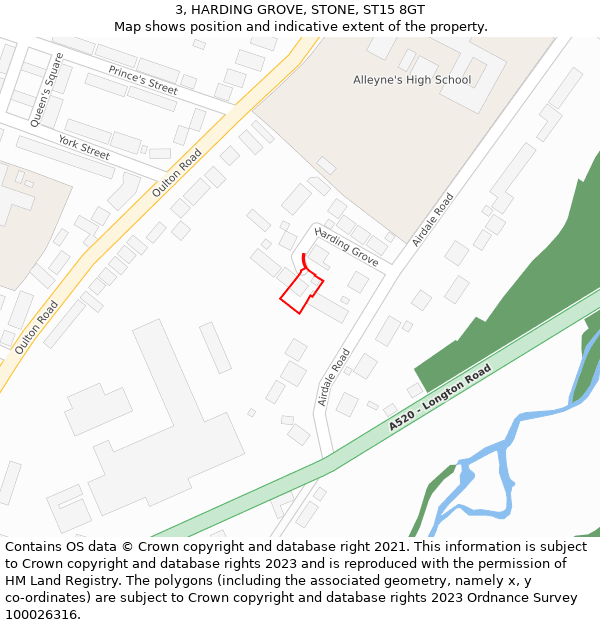 3, HARDING GROVE, STONE, ST15 8GT: Location map and indicative extent of plot