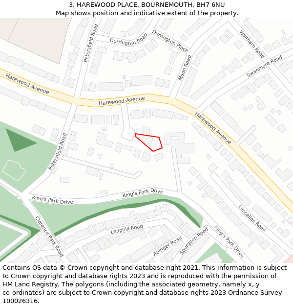 3, HAREWOOD PLACE, BOURNEMOUTH, BH7 6NU: Location map and indicative extent of plot