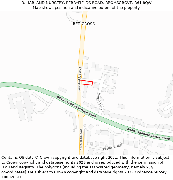 3, HARLAND NURSERY, PERRYFIELDS ROAD, BROMSGROVE, B61 8QW: Location map and indicative extent of plot